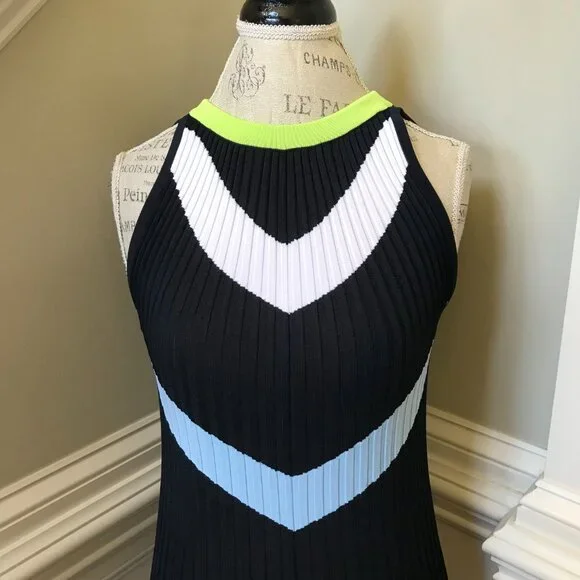 NEW Versace Pleated Maxi Gown Dress Womens 38 Small Navy Blue Halter Sleeveless